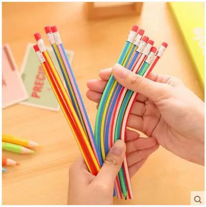 

5PCS New Creative Magic Stationery Colorful Magic Bendy Flexible Soft Pencil with Eraser Student Learning School Office Use