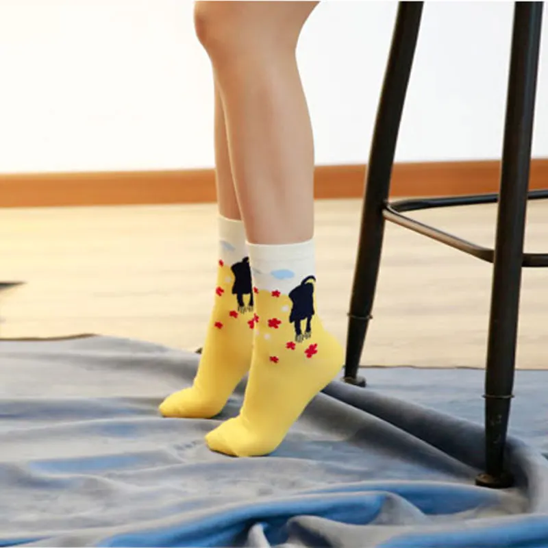 М Бренд 5 пар/лот многоцветная Милый Кот Harajuku Животных Дизайн женская Повседневная Удобный Хлопок Экипаж Носки Рождественский носок