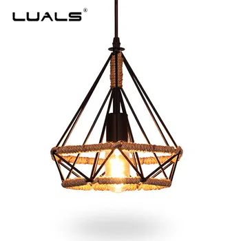 

Vintage Suspension Luminaire American Rural Pendant Lamps Iron Lamp Shade Pendant Light Hemp Rope Edison Bulb Hanging Lights