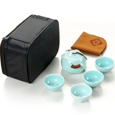 

6pcs sets Outdoor travel tea set teapot teacup and saucer set china glaze Car travel portable package Set office ceramic teapot