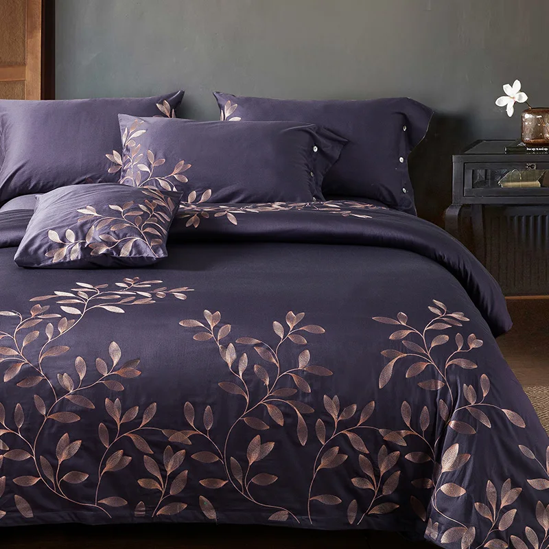 

Papa&Mima purple Branches Embroided Bedding Sets Queen King Size Bedclothes 100% Egyptian Cotton Bedlinen