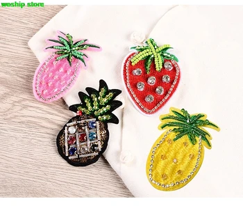 

new High-quality Embroidery Hand beading patch Rhinestone Fruits Pineapple, strawberry, applique by sew-on DIY handmade