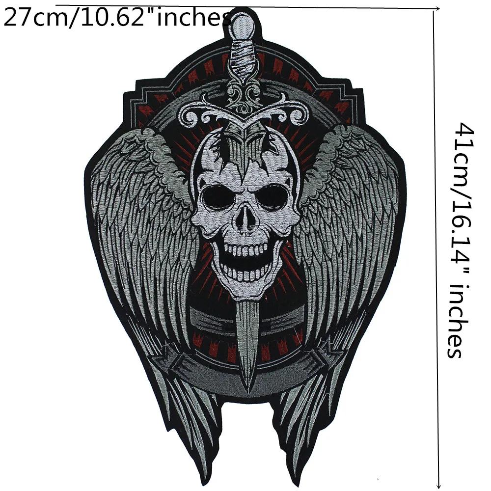 Embroidery Sword Skull Wing Patches Punk Rock Biker Back Badges Clothes Iron on Applique Stickers Sewing Supplies 5pieces