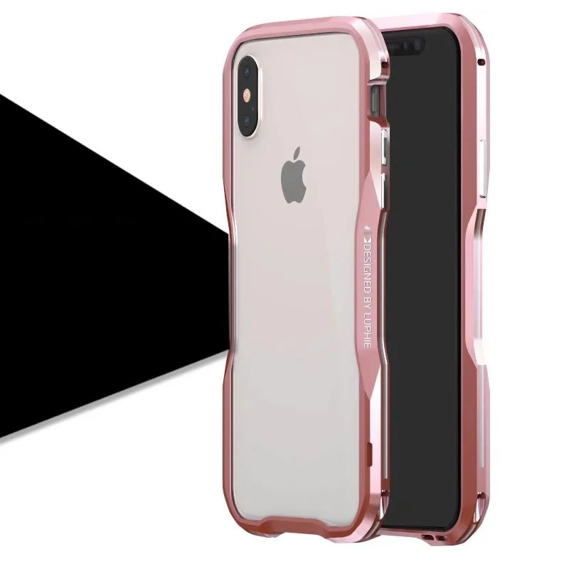 Для iphone X XR XS MAX чехол роскошный чехол тонкий жесткий 3D защитный корпус металлический бампер для iphone 7 8 Plus алюминиевая рамка Броня - Цвет: Розовый