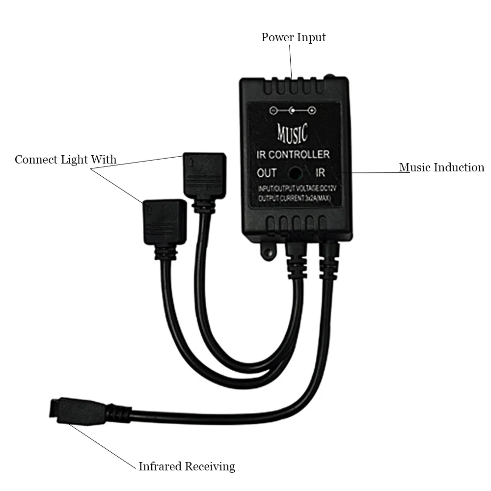 20 ключ Музыкальный ИК контроллеп черный звуковой Сенсор пульт дистанционного управления AC/DC 12V RGB контроллер для RGB светодиодный светильник полосы подключить 2 светодиодный полосы