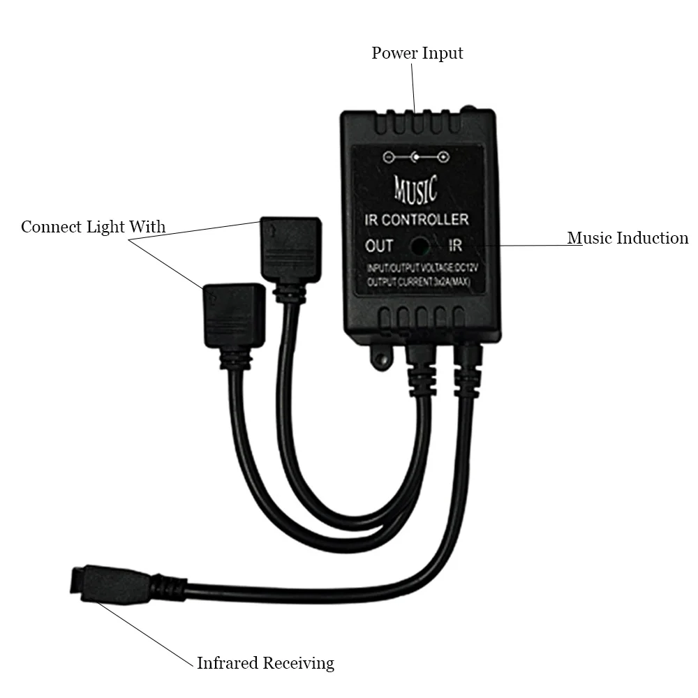20 Key Music IR Controller Black Sound Sensor Remote DC 12V RGB Controller For RGB LED Strip Connect 2 Led Strip