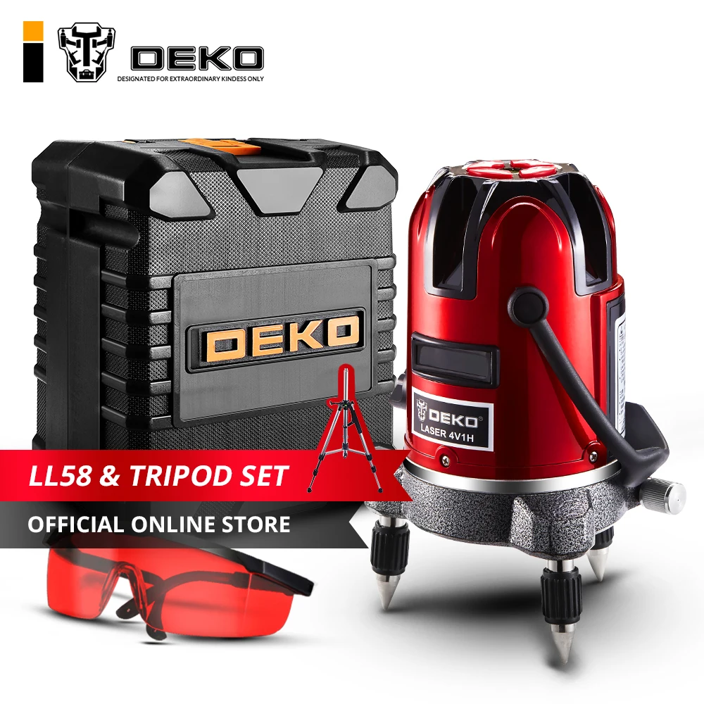 

DEKO LL58/T 5 Lines 6 Points Laser Level Automatic Self Leveling 360 Vertical&Horizontal Tilt & Outdoor Mode can use w/ Receiver