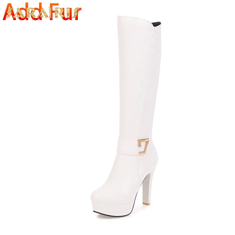 SARAIRIS/ г. Большие размеры 32-43, зимняя обувь на меху модные женские сапоги до колена на высоком каблуке вечерние женские туфли на платформе - Цвет: white add fur