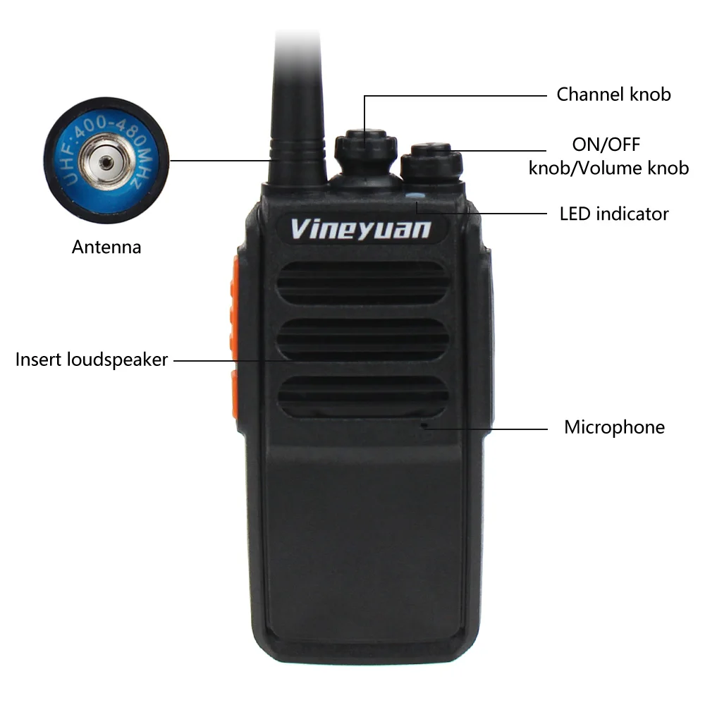 Vineyuan Walkie Talkie J-C5 Plus 5 Вт UHF 400-470 МГц двухстороннее радио портативный 16CH FM приемопередатчик CB радио домофон