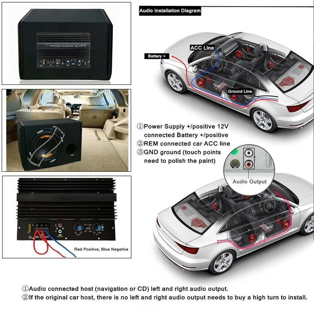 Subwoofer de Audio para coche, amplificador de aluminio duradero, altavoz, bajo, módulo de canal Mono, sonido, reproductor de música Digital de alta potencia Subwoofer de Audio para coche, amplificador de aluminio duradero, altavoz, bajo, módulo de canal Mono, sonido, reproductor de música Digital de alta potencia