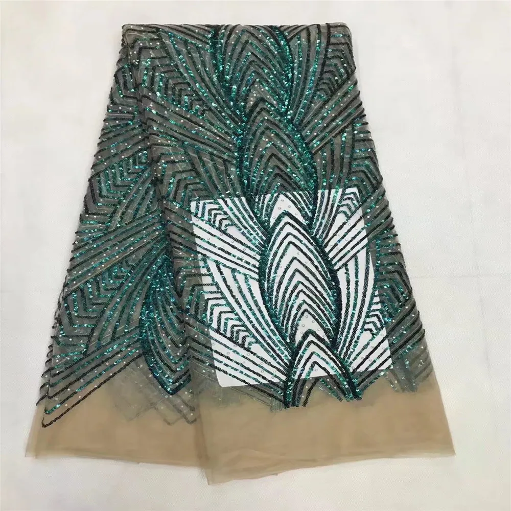 

2018 Good Quality Sequence Lace New Style Sequin Lace Fabric For Party Dress green color Tulle Net Lace Fabric B06-1