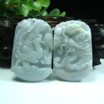 

CYNSFJA Real Certified Natural Grade A Burmese Jadeite Lucky Amulets Dragon Phoenix Jade Pendant Necklace One Pair Best Gifts