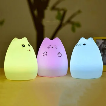 

Car Premium Cat LED USB Children Animal Night Light Silicone Soft Cartoon Auto Decoration Nursery Lamp Breathing LED Night Light