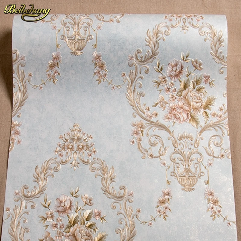 beibehang High - grade European non - woven bedroom bedside background wall wall paper bedroom 3D relief embossed wallpaper AB