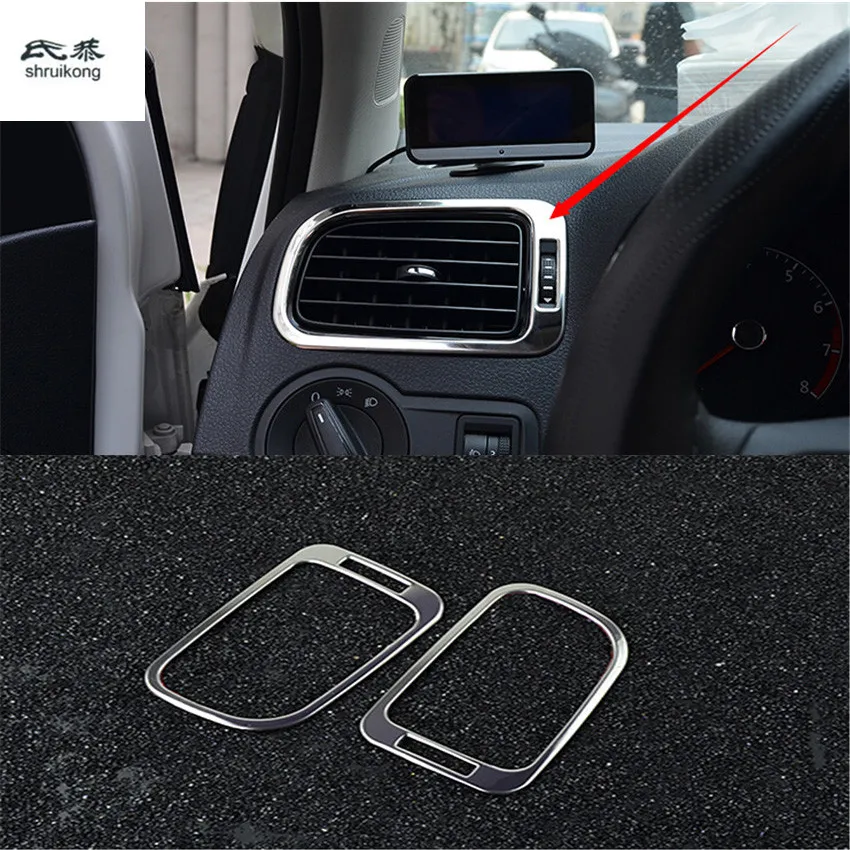 

2pcs/lot Car stickers Stainless steel front both side air conditioner outlet decoration for 2011-2017 Volkswagen VW POLO