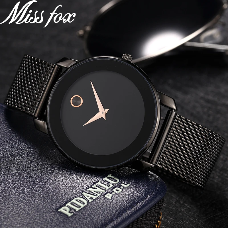 

Miss Fox Simple Mens Watches Top Brand Luxury Hot Sale Steel Mesh Untra Thin Black Minimalist Watch Waterproof Men Quartz-Watch