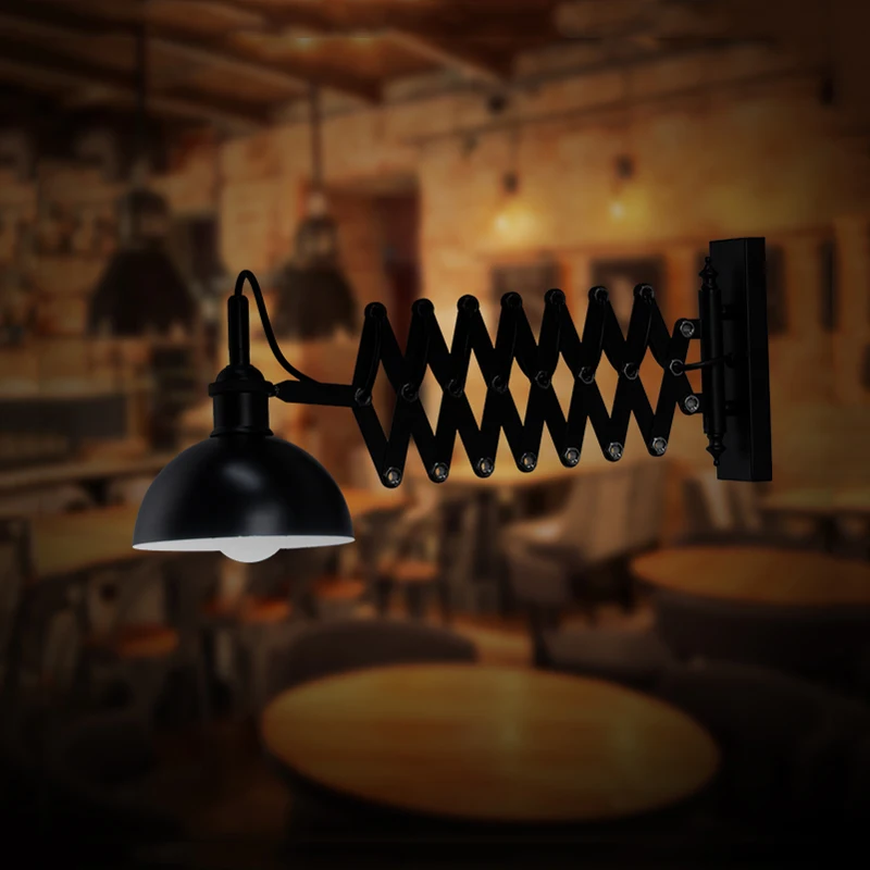 Retro loft flexible wall lamp vintage iron stretching wall sconce E27 bedside bedroom living room office study cafe bar light