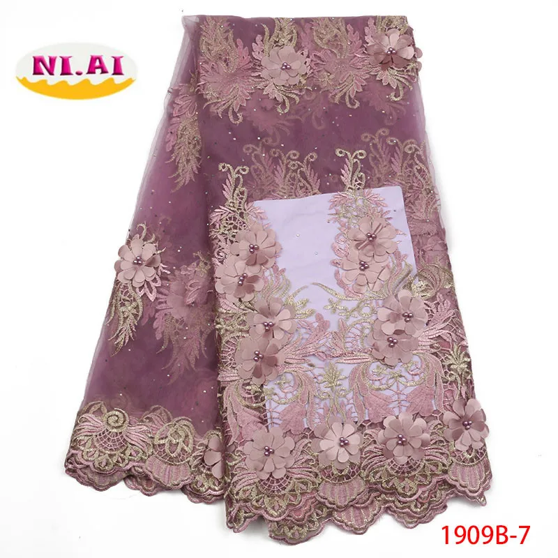 

2019 New style French net lace fabric 3D flower African tulle mesh lace fabric high quality nigerian lace fabrics XY1909B-1