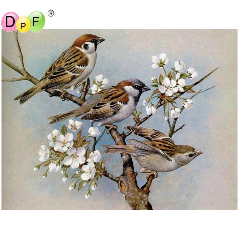 

DPF Full Square Diamond Embroidery Custom 5D Diy Diamond Painting Birds Flowers Mosaic Pattern Needlework Decor