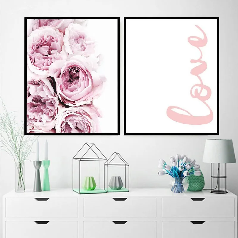 

Gohipang Pink Flower Wall Art Canvas Painting Love Quote Posters Nordic Prints Scandinavian Style Decorative Picture Modern Home
