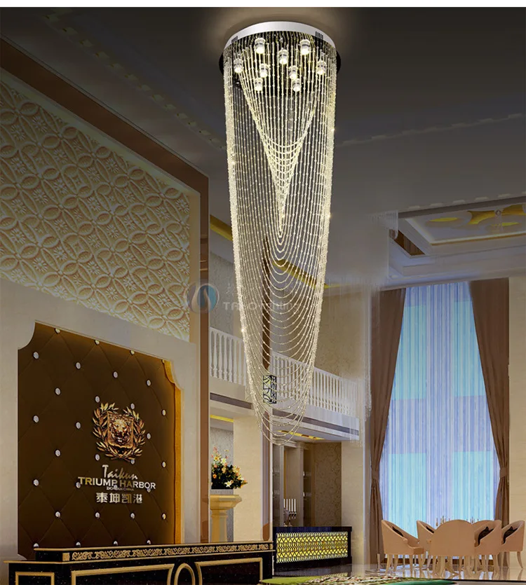 L вилла дуплексная лестница светодиодный хрустальная длинная Люстра для гостиной с бусинами подвесной светильник современный отель инженерный светильник