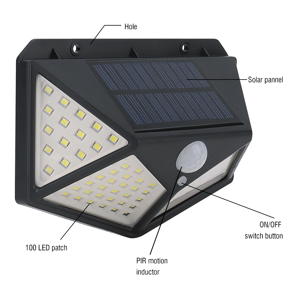 100 светодиодный солнечный светильник датчик движения Солнечный садовый фонарик с защитой от воды Открытый Солнечный настенный светильник бра Энергосберегающий Солнечный уличный свет