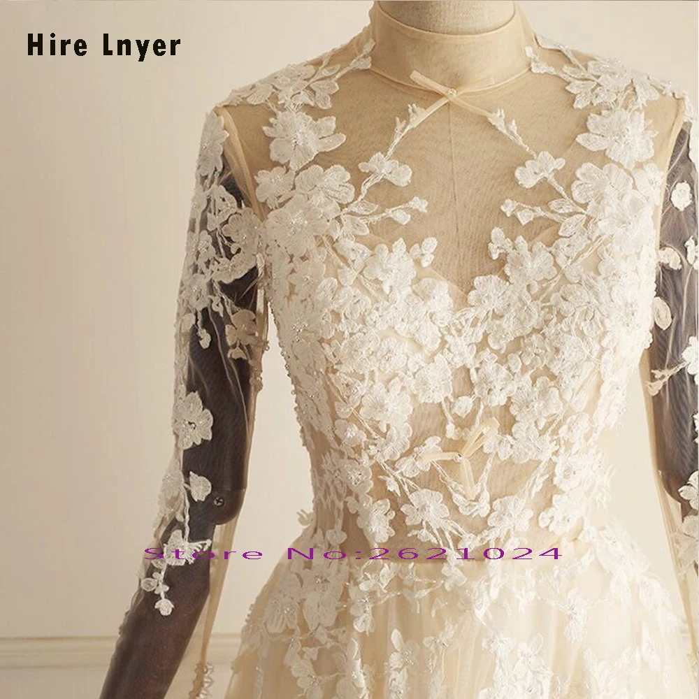 HIRE LNYER Mariage свадебные платья трапеции с высоким воротом и длинным рукавом