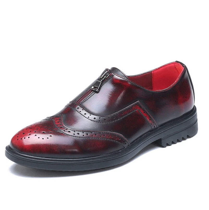 

new fashion men business wedding dress genuine leather brogue shoes carved bullock oxfords shoe slip-on pointed toe loafers male