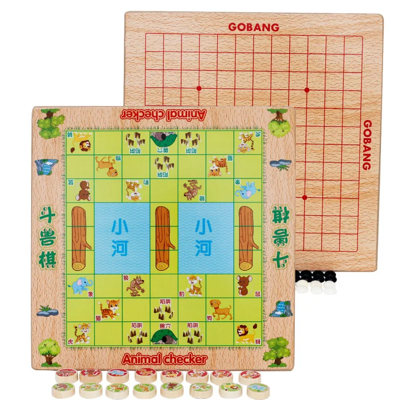 

MWZ 2 in 1 Wooden Chess Game Toy Gobang & Animal Checker Flying Chess &Snake Chess Board Game Educational Toys