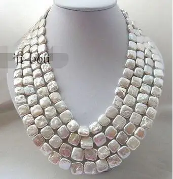 

Free Shipping >> new 4Strands 18'' 12mm White Square Freshwater Pearl Necklace