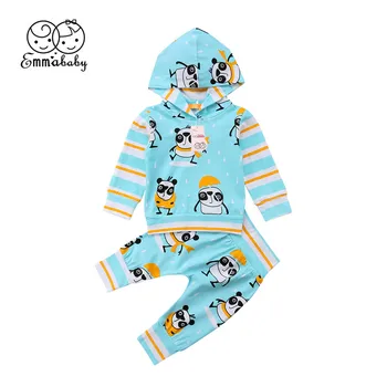 

Newborn Toddler Baby Boys Girls Casual Active Panda Hooded Tops+Pants Kid Clothes Outfits Striped Hooded Cotton Clothing 2PCS
