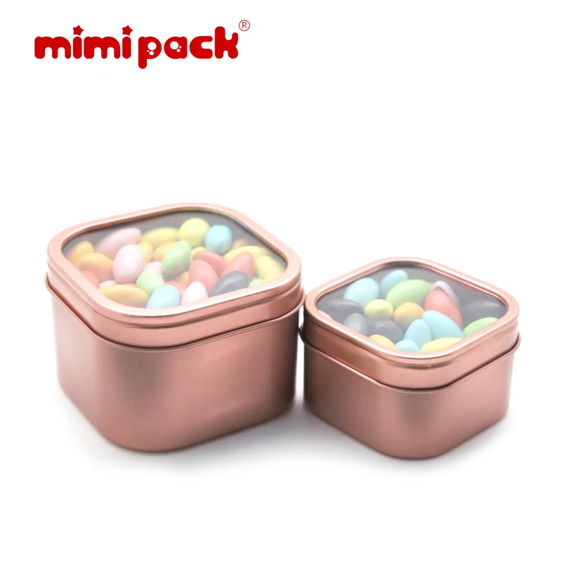 mimipack 2/4/8 oz Square Tin Boxes Clear Window Slip Lid Sugar Chocolate Gift Collection Tin Cans (24PCS/LOT, 6 Colors)