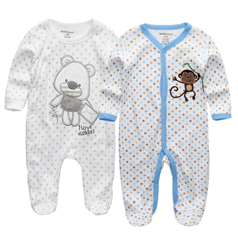 2 pieces/lots Newborn Footie Baby girl boy clothes long sleeve Cotton print New born Roupas de bebe pajamas 0-12 months