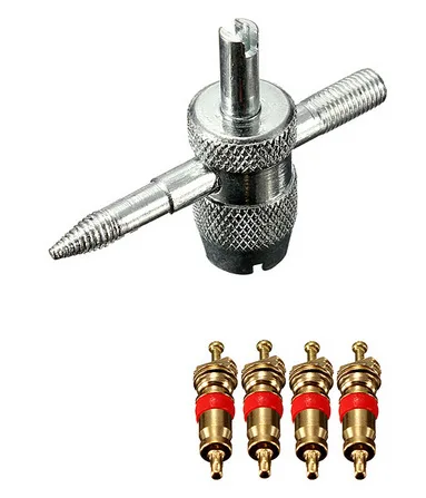 

Four in One Toolkit for Automobile Tires One four-in-one Tool + four brass valve cores High air tightness air nozzle needle