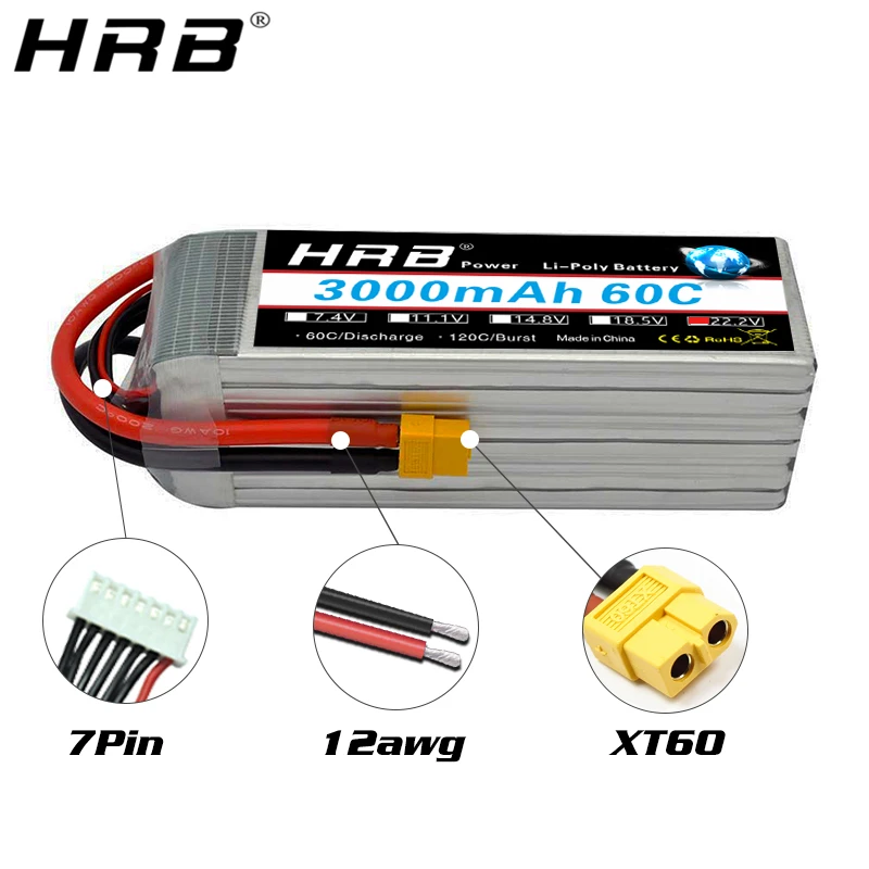 Аккумулятор HRB Lipo 6S 22 2 V 3000mAh T Deans XT60 XT90 EC5 TRX 60C для гексакоптера Heli Airplanes Monster Cars Truck