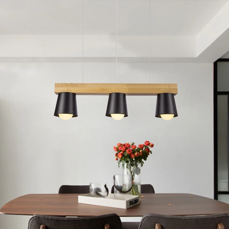 Japan Style Simple Wood Pendant Light Modern Black White Lampshade Wooden Pendant Lights Dining Room Hanging Lamp Kitchen Fixture (15)