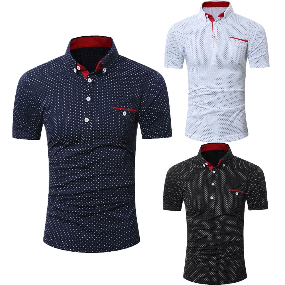 

2018 New Hot Mens Casual Short Sleeve Shirt Business Slim Shirt Dot Print Blouse Top For Male Wholesale Drop Shipping