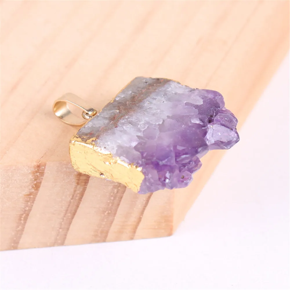 

Natural Amethysts Slice Stone Pendant Female Personality Creative Sweater Chain Accessories Square Pendant