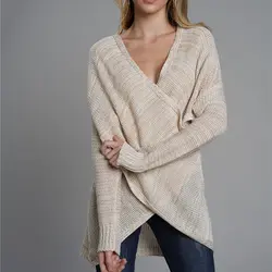 1 шт., новый модный свитер с v-образным вырезом, женские джемперы, осенние пуловеры, повседневные топы с длинными рукавами, вязаные женские