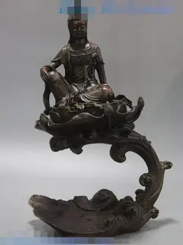 

16" China bronze carved sculpture fine buddhism Kwan-yin buddha on wave Statue