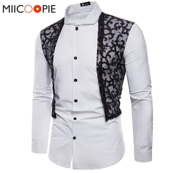 

Men Dress Shirt 2018 New Men Luxury Sequin Lace Decoration Business Casual Shirts Solid Long Sleeve Slim Camisa Masculina