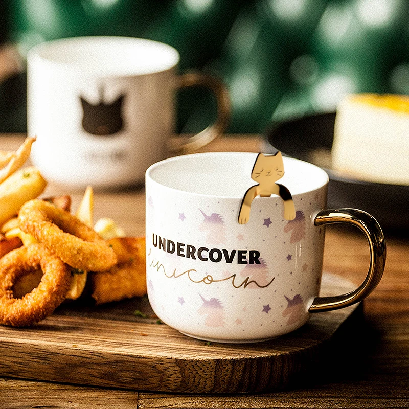 

Creative Unicorn Coffee Mugs With Spoon Lid Cute Ins Water Cup Simple Ceramic Breakfast Cup Gift Free Shipping
