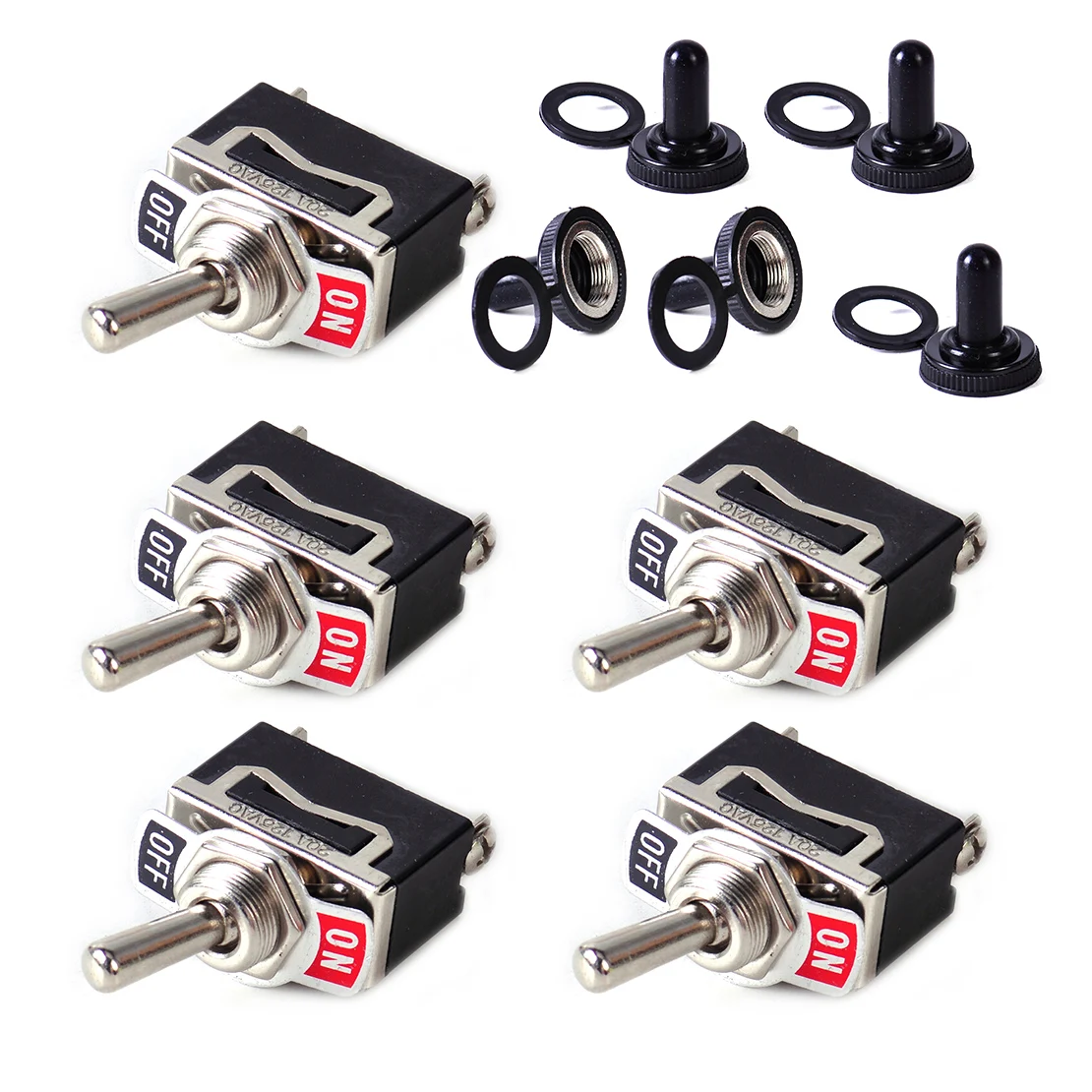 

CITALL 5Pcs SPST 2 Position Screw Terminal ON/OFF Toggle Switch + Rubber Waterproof Cap Boot for Car yacht tractor