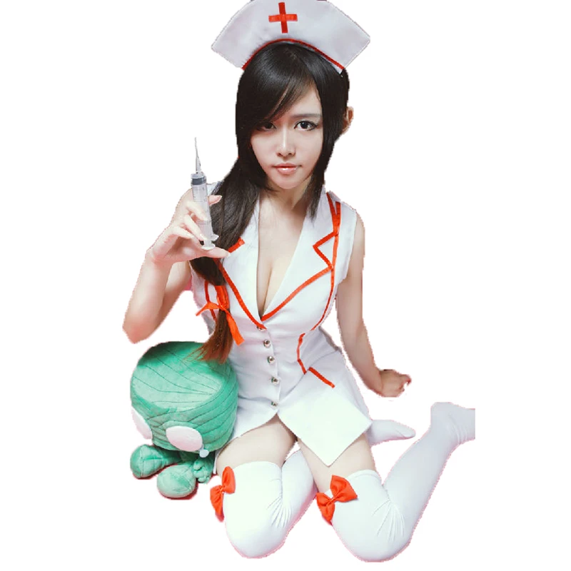 

lol game sexy Akali nurse dress cosplay costume high qualtity Halloween Costumes dress+hat+socks Customized made any size 11