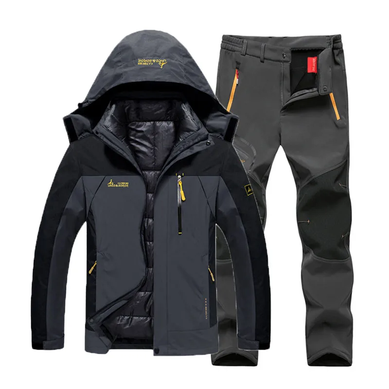 Мужские зимние водонепроницаемые треккинговые походные лыжные ползунки больших размеров 3 в 1 хлопковые уличные куртки 6XL брюки костюм