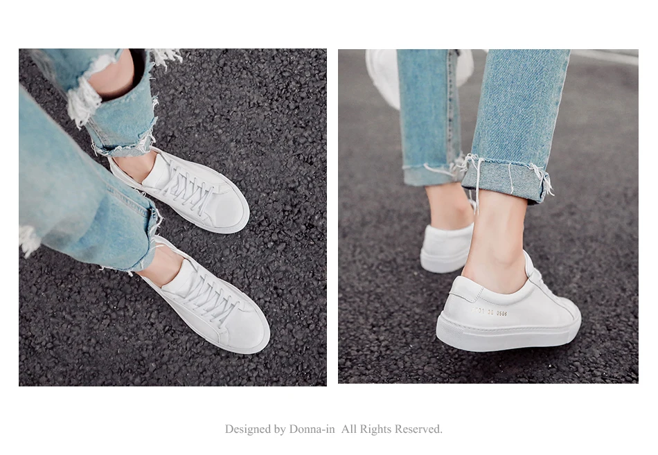 Donna-in Sneakers Women Genuine Leather Flat Low Heel Platform Ladies Lace Up Fashion Breathable Shoes Women 2018 White Nude (6)