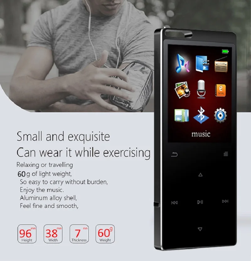 BENJIE USB Sports Bluetooth 4.0 MP4 Player 2.4 LCD Screen Support 128GB Micro TF Card Smooth Smart Pedometer with MP4 Player BENJIE USB Sports Bluetooth 4.0 MP4 Player 2.4 LCD Screen Support 128GB Micro TF Card Smooth Smart Pedometer with MP4 Player