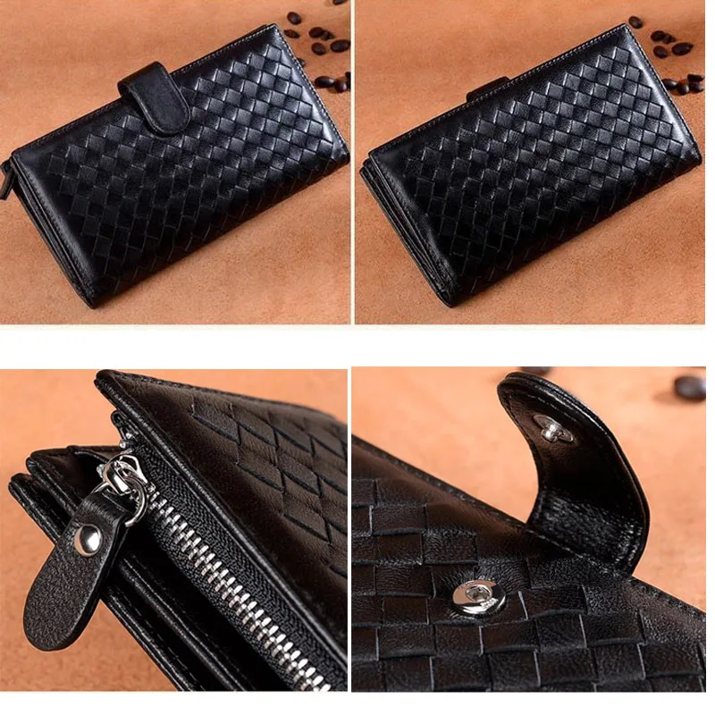 Genuine leather sheepskin wallet long magnet button and zipper woman and man purse Genuine leather sheepskin wallet long magnet button and zipper woman and man purse