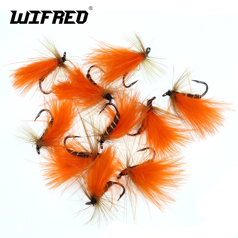 Wifreo 10PCS 6 Salmon Fishing Fly Fire Orange Bug Insect Fly Steelhead