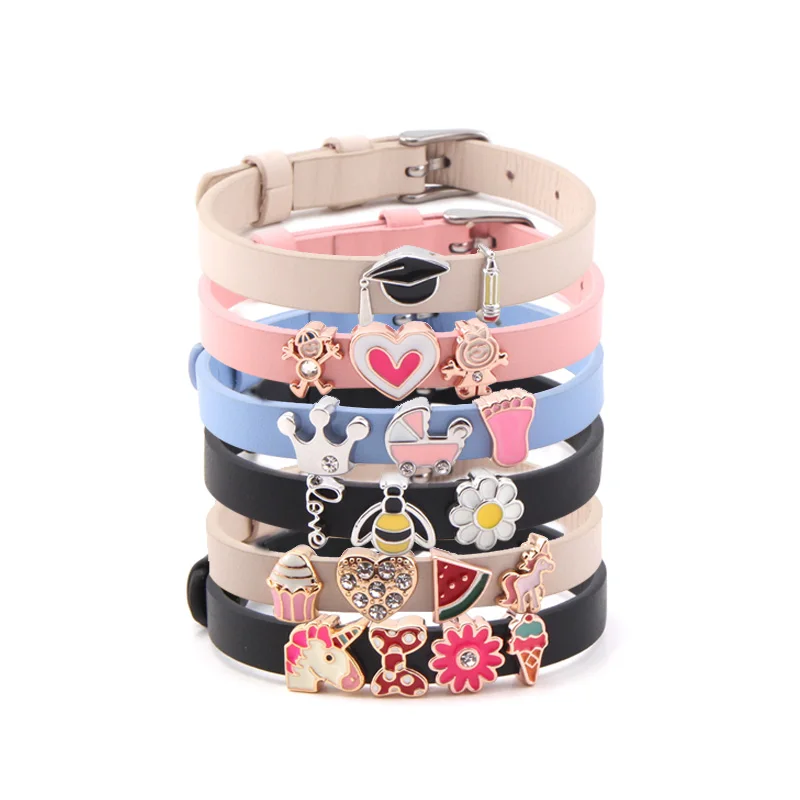 

SANSHOOR New 0.8mm Cute Lovely Alloy Charms for Kids and Girls fit in 21*08mm Leather Bracelet sets in 4 Colors